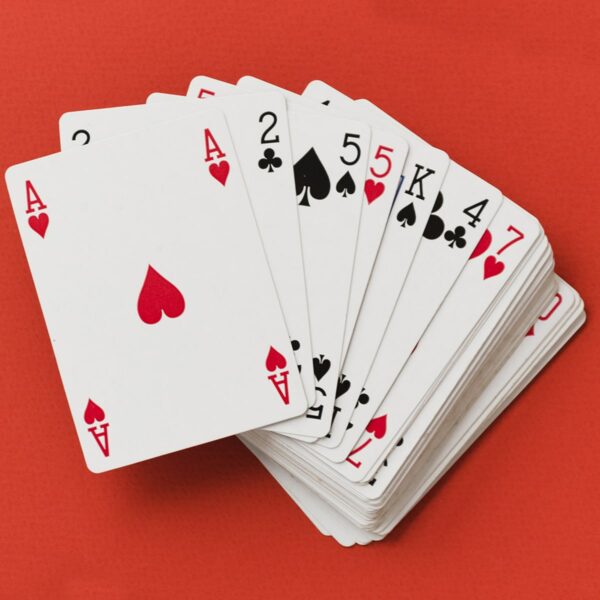 Top View Playing Cards Red Background